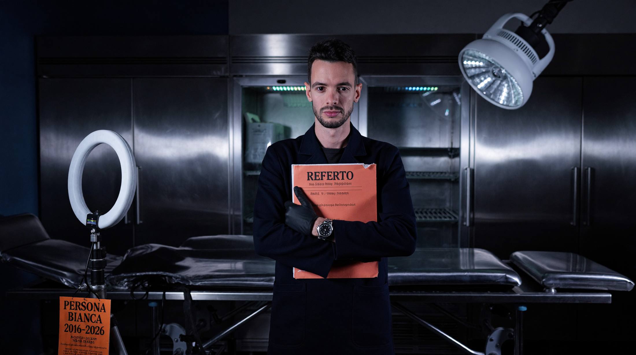 Andrea Audisio, medico legale, con il referto del personal brand